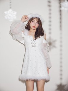 画像8: 【即日発送】【送料無料！】【サンタ】オフショルチュール袖リボンサンタコスプレ【コスプレ2点セット】【XS-Lサイズ/1カラー】[OF01] (8)