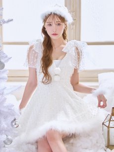 画像1: 【即日発送】【送料無料！】【サンタ】パールスパンコールレースフレアサンタコスプレ【コスプレ3点セット】【S-Lサイズ/1カラー】[OF01] (1)