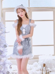 画像8: 【予約 / 12月上旬発送予定】【送料無料！】【サンタ】ラメニットリボンセットアップサンタコスプレ【コスプレ5点セット】【XS-Lサイズ/2カラー】[OF01] (8)