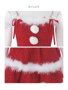 画像16: 【即日発送】【送料無料！】【サンタ】サイドリボンストーンフリルサンタコスプレ【コスプレ4点セット】【XS-XLサイズ/1カラー】[OF01] (16)