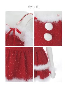 画像17: 【即日発送】【送料無料！】【サンタ】サイドリボンストーンフリルサンタコスプレ【コスプレ4点セット】【XS-XLサイズ/1カラー】[OF01] (17)