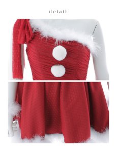 画像34: 【即日発送】【サンタ】ワンショルリボンドットチュールサンタコスプレ【コスプレ4点セット】【XS-Lサイズ/2カラー】[OF01] (34)