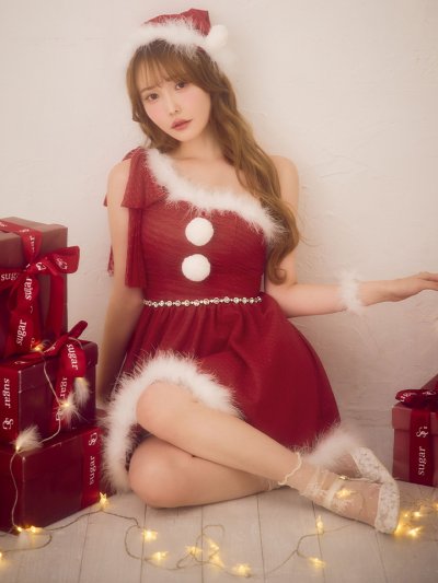 ワンショルリボンドットチュールサンタコスプレ