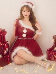 画像2: 【即日発送】【サンタ】ワンショルリボンドットチュールサンタコスプレ【コスプレ4点セット】【XS-Lサイズ/2カラー】[OF01] (2)