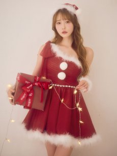 画像3: 【即日発送】【サンタ】ワンショルリボンドットチュールサンタコスプレ【コスプレ4点セット】【XS-Lサイズ/2カラー】[OF01] (3)