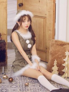 画像2: 【即日発送】【送料無料！】【サンタ】ベルト付きファーサンタコスプレ【コスプレ4点セット】【XS-XLサイズ/3カラー】[OF04/OF04] (2)