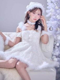 画像1: 【即日発送】【サンタ】ラメチュールオフショルリボンサンタコスプレ【コスプレ5点セット】【XS-Lサイズ/1カラー】[OF01] (1)