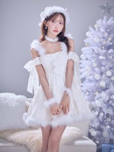 画像16: 【即日発送】【サンタ】ラメチュールオフショルリボンサンタコスプレ【コスプレ5点セット】【XS-Lサイズ/1カラー】[OF01] (16)