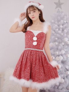 画像2: 【即日発送】【サンタコス 4点セット】【XS-XLサイズ/3カラー】ラメツイードミニワンピースサンタ[OF01] (2)