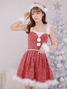 画像8: 【即日発送】【サンタコス 4点セット】【XS-XLサイズ/3カラー】ラメツイードミニワンピースサンタ[OF01] (8)