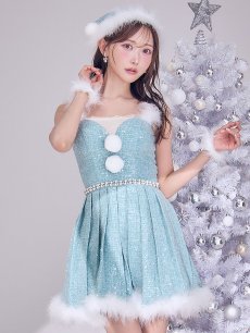 画像2: 【即日発送】【サンタコス 4点セット】【XS-XLサイズ/3カラー】ラメツイードミニワンピースサンタ[OF01] (2)