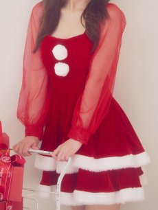 画像22: 【即日発送】【サンタコス 3点セット】【S-Lサイズ/1カラー】チュールシアーフレアサンタコスプレ[OF01] (22)