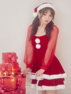 画像2: 【即日発送】【サンタコス 3点セット】【S-Lサイズ/1カラー】チュールシアーフレアサンタコスプレ[OF01] (2)