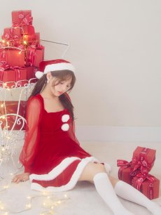 画像10: 【即日発送】【サンタコス 3点セット】【S-Lサイズ/1カラー】チュールシアーフレアサンタコスプレ[OF01] (10)