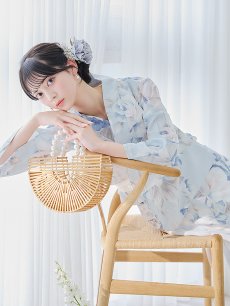 画像1: 【即日発送】クラシカルローズブルー浴衣 【浴衣3点セット 浴衣/帯/下駄】 [YMT] (1)