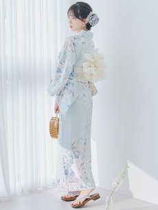 画像2: 【即日発送】クラシカルローズブルー浴衣 【浴衣3点セット 浴衣/帯/下駄】 [YMT] (2)