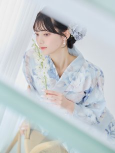 画像3: 【即日発送】クラシカルローズブルー浴衣 【浴衣3点セット 浴衣/帯/下駄】 [YMT] (3)