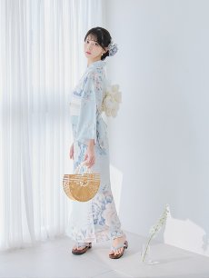 画像5: 【即日発送】クラシカルローズブルー浴衣 【浴衣3点セット 浴衣/帯/下駄】 [YMT] (5)