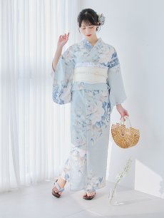 画像6: 【即日発送】クラシカルローズブルー浴衣 【浴衣3点セット 浴衣/帯/下駄】 [YMT] (6)