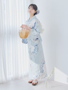画像9: 【即日発送】クラシカルローズブルー浴衣 【浴衣3点セット 浴衣/帯/下駄】 [YMT] (9)