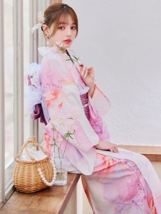 画像1: 【即日発送】ニュアンスピンク金魚浴衣【浴衣３点セット 浴衣/帯/下駄】 [YMT] (1)