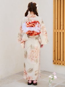 画像15: 【即日発送】ピンクベージュ牡丹浴衣【浴衣３点セット 浴衣/帯/下駄】 [YMT] (15)