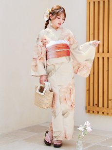 画像4: 【即日発送】ピンクベージュ牡丹浴衣【浴衣３点セット 浴衣/帯/下駄】 [YMT] (4)