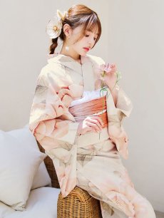 画像14: 【即日発送】ピンクベージュ牡丹浴衣【浴衣３点セット 浴衣/帯/下駄】 [YMT] (14)