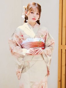 画像9: 【即日発送】ピンクベージュ牡丹浴衣【浴衣３点セット 浴衣/帯/下駄】 [YMT] (9)