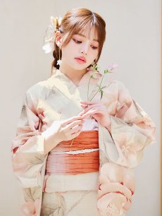 画像11: 【即日発送】ピンクベージュ牡丹浴衣【浴衣３点セット 浴衣/帯/下駄】 [YMT] (11)