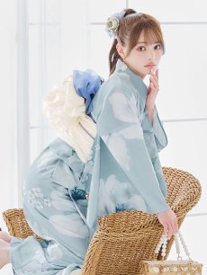 画像10: 【即日発送】ブルーホワイトフラワー柄浴衣 【浴衣3点セット 浴衣/帯/下駄】 [YMT] (10)