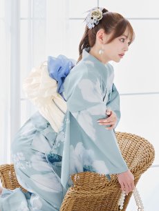 画像11: 【即日発送】ブルーホワイトフラワー柄浴衣 【浴衣3点セット 浴衣/帯/下駄】 [YMT] (11)