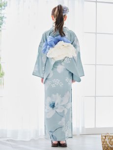 画像13: 【即日発送】ブルーホワイトフラワー柄浴衣 【浴衣3点セット 浴衣/帯/下駄】 [YMT] (13)