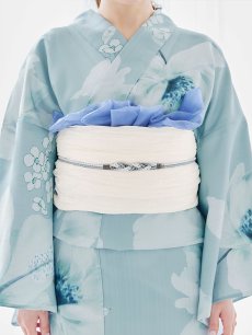 画像14: 【即日発送】ブルーホワイトフラワー柄浴衣 【浴衣3点セット 浴衣/帯/下駄】 [YMT] (14)