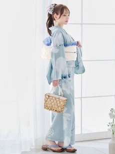 画像5: 【即日発送】ブルーホワイトフラワー柄浴衣 【浴衣3点セット 浴衣/帯/下駄】 [YMT] (5)