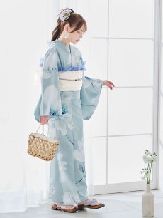 画像6: 【即日発送】ブルーホワイトフラワー柄浴衣 【浴衣3点セット 浴衣/帯/下駄】 [YMT] (6)