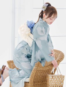 画像8: 【即日発送】ブルーホワイトフラワー柄浴衣 【浴衣3点セット 浴衣/帯/下駄】 [YMT] (8)