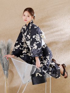 画像14: 【販売期間終了のため下げます】【即日発送】【sweet7月号掲載】大正ロマン×和モダン水彩牡丹浴衣 【浴衣3点セット 浴衣/帯/下駄】 [OF04] (14)