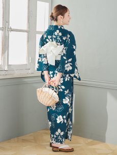 画像11: 【即日発送】藍色椿桜柄浴衣 【浴衣3点セット 浴衣/帯/下駄】 [YMT] (11)