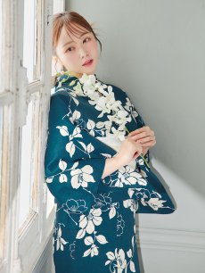 画像13: 【即日発送】藍色椿桜柄浴衣 【浴衣3点セット 浴衣/帯/下駄】 [YMT] (13)