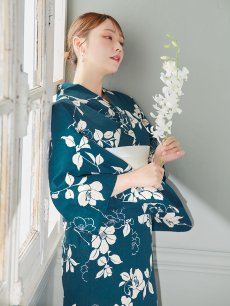 画像14: 【即日発送】藍色椿桜柄浴衣 【浴衣3点セット 浴衣/帯/下駄】 [YMT] (14)