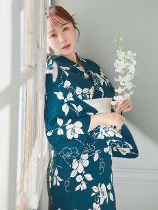 画像15: 【即日発送】藍色椿桜柄浴衣 【浴衣3点セット 浴衣/帯/下駄】 [YMT] (15)