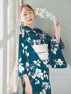 画像16: 【即日発送】藍色椿桜柄浴衣 【浴衣3点セット 浴衣/帯/下駄】 [YMT] (16)