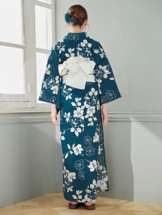 画像17: 【即日発送】藍色椿桜柄浴衣 【浴衣3点セット 浴衣/帯/下駄】 [YMT] (17)