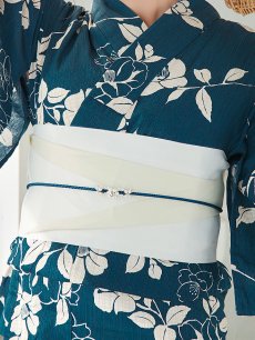 画像18: 【即日発送】藍色椿桜柄浴衣 【浴衣3点セット 浴衣/帯/下駄】 [YMT] (18)