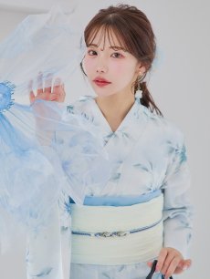 画像1: 【即日発送】水彩の涼花な牡丹浴衣 【浴衣3点セット 浴衣/帯/下駄】 [YMT] (1)