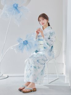 画像7: 【即日発送】水彩の涼花な牡丹浴衣 【浴衣3点セット 浴衣/帯/下駄】 [YMT] (7)