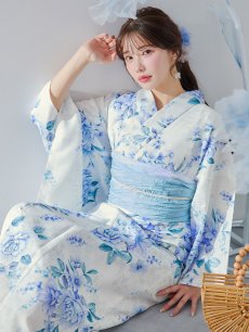 画像1: 【即日発送】透き通る青の幻想浴衣 【浴衣3点セット 浴衣/帯/下駄】 [YMT] (1)