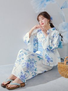 画像2: 【即日発送】透き通る青の幻想浴衣 【浴衣3点セット 浴衣/帯/下駄】 [YMT] (2)