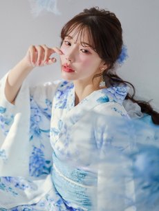 画像9: 【即日発送】透き通る青の幻想浴衣 【浴衣3点セット 浴衣/帯/下駄】 [YMT] (9)